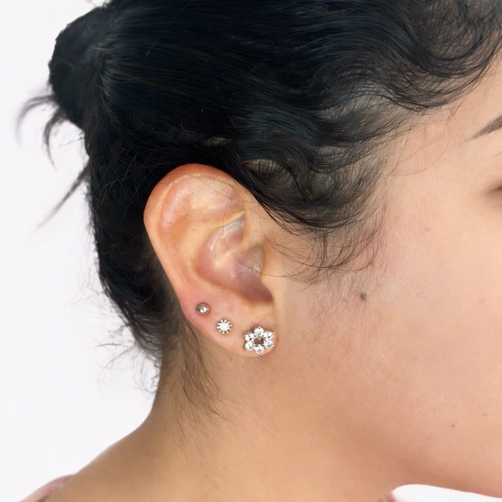 Juego de aretes baño de rodio