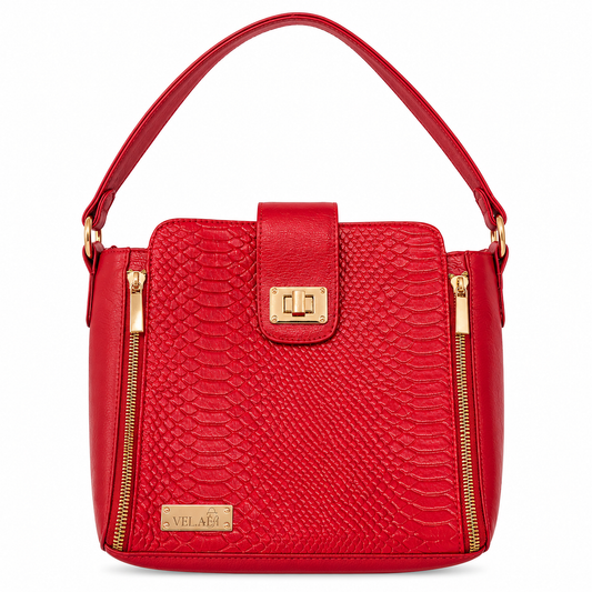 Bolso color rojo, cuero genuino