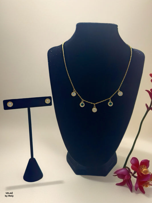 Juego de Collar y aretes baño de Rodio