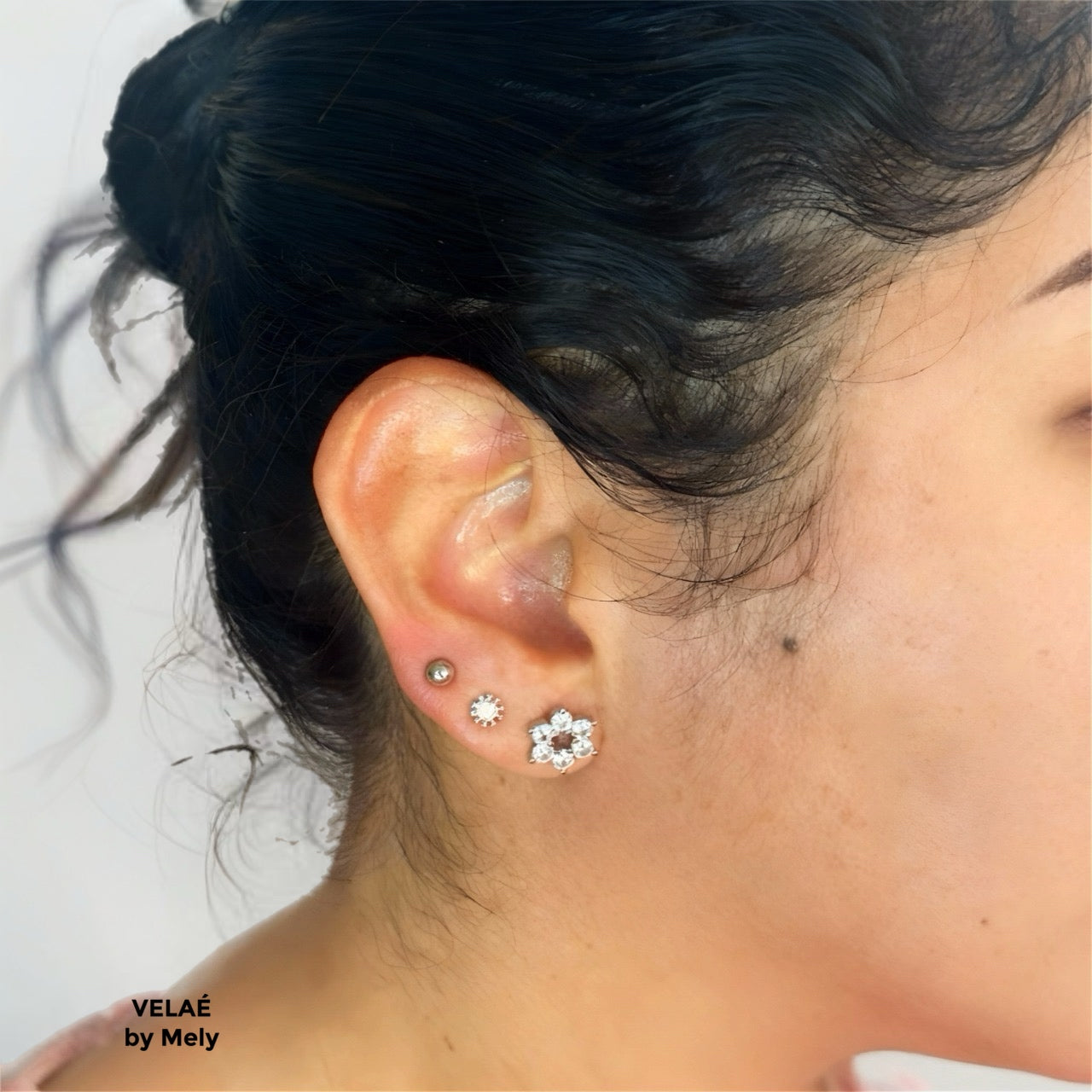 Juego de aretes baño de rodio