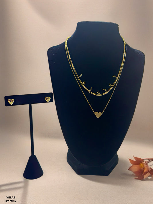 Juego de collar y aretes baño de rodio