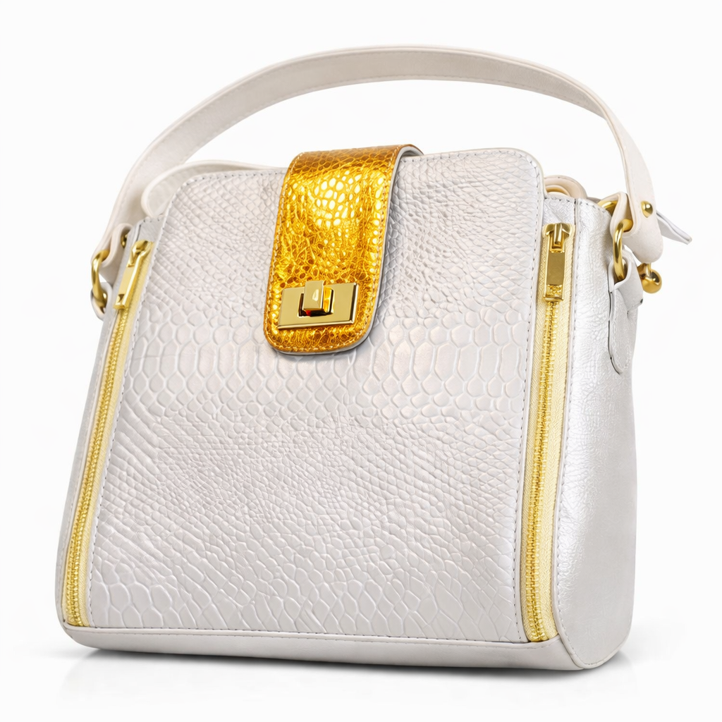 Bolso tono blanco perla/ celeste