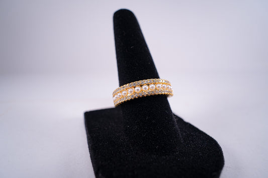 Anillo baño de rodio perlas