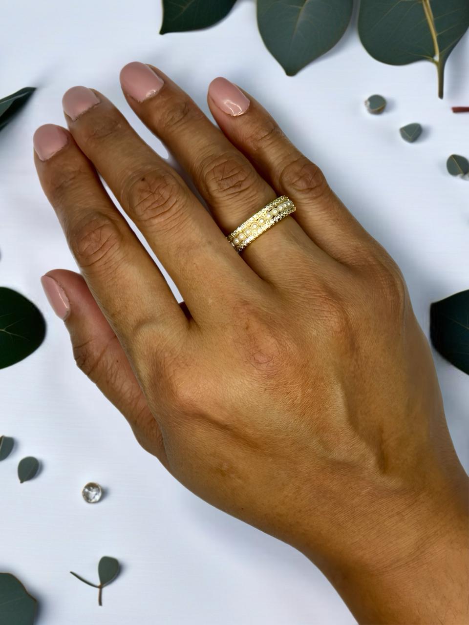 Anillo baño de rodio perlas