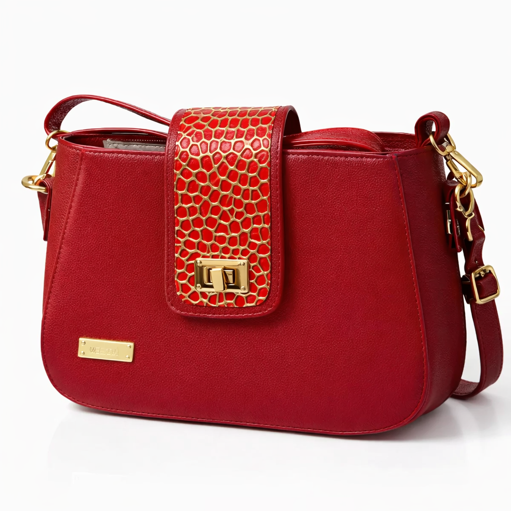 Bolso color rojo, cuero genuino